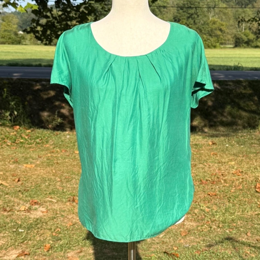 Boden Green Silk Blend Pleated Scoop Neck Blouse WA560 US 10 Jewel Tone Elevated